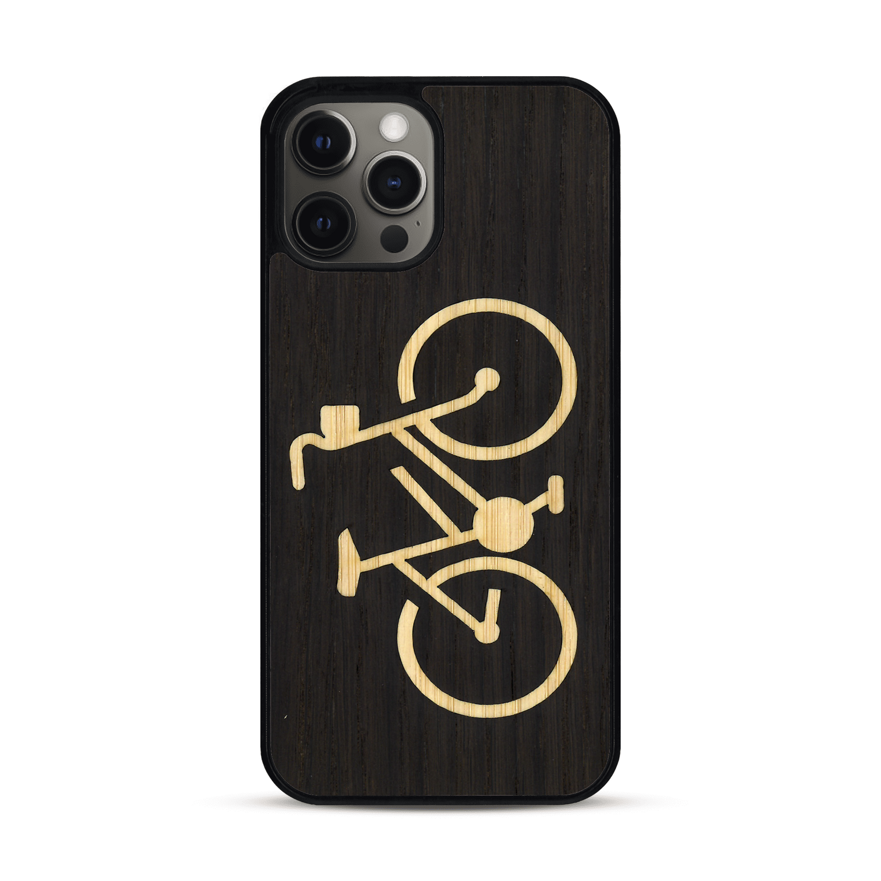 Coque de protection en bois véritable fabriquée en France pour  sur le theme du vélo et de l'outdoor qui allie du bambou et du chêne fumé représentant un vélo