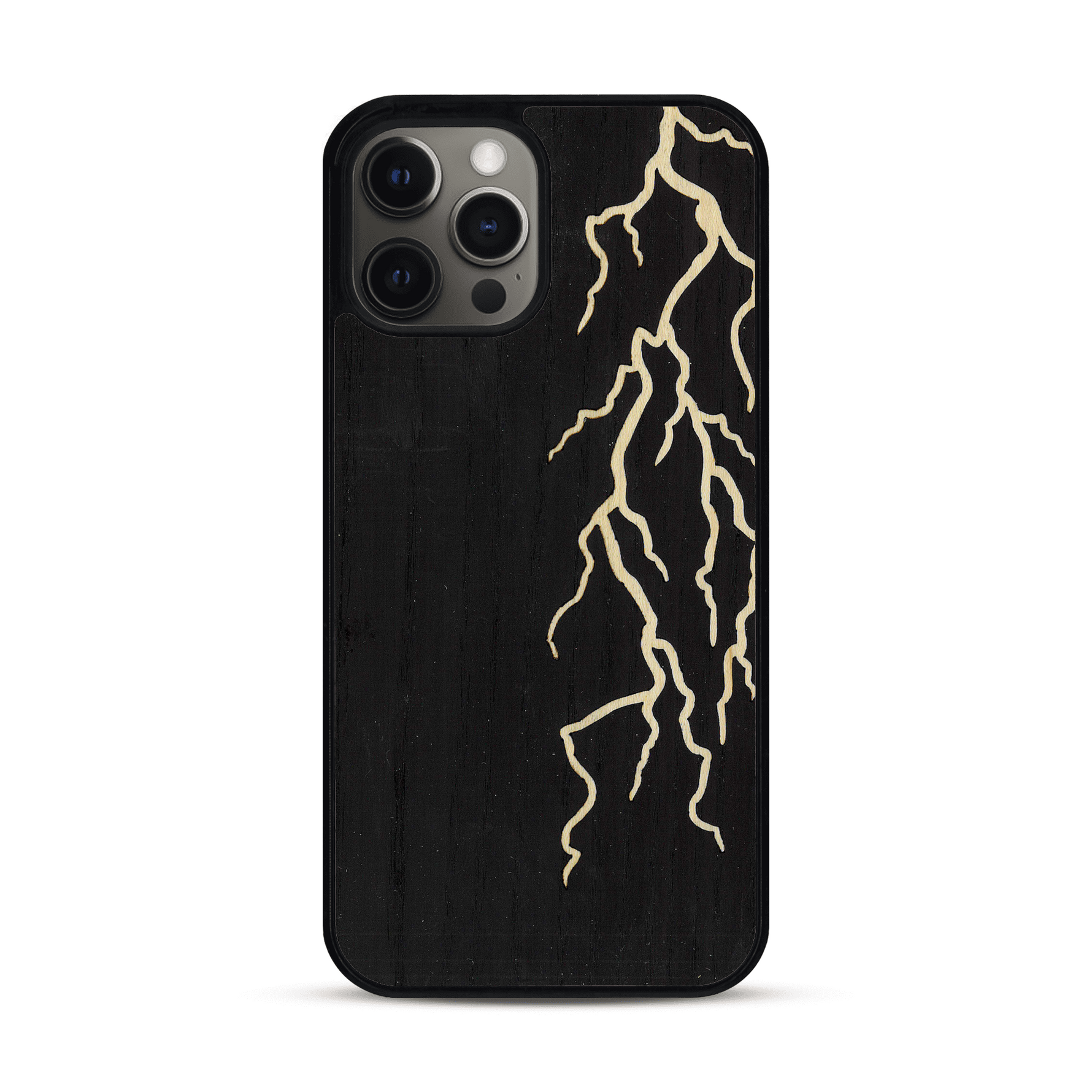 Coque de protection en bois véritable fabriquée en France pour  alliant plusieurs essences de bois pour représenter un éclair divin