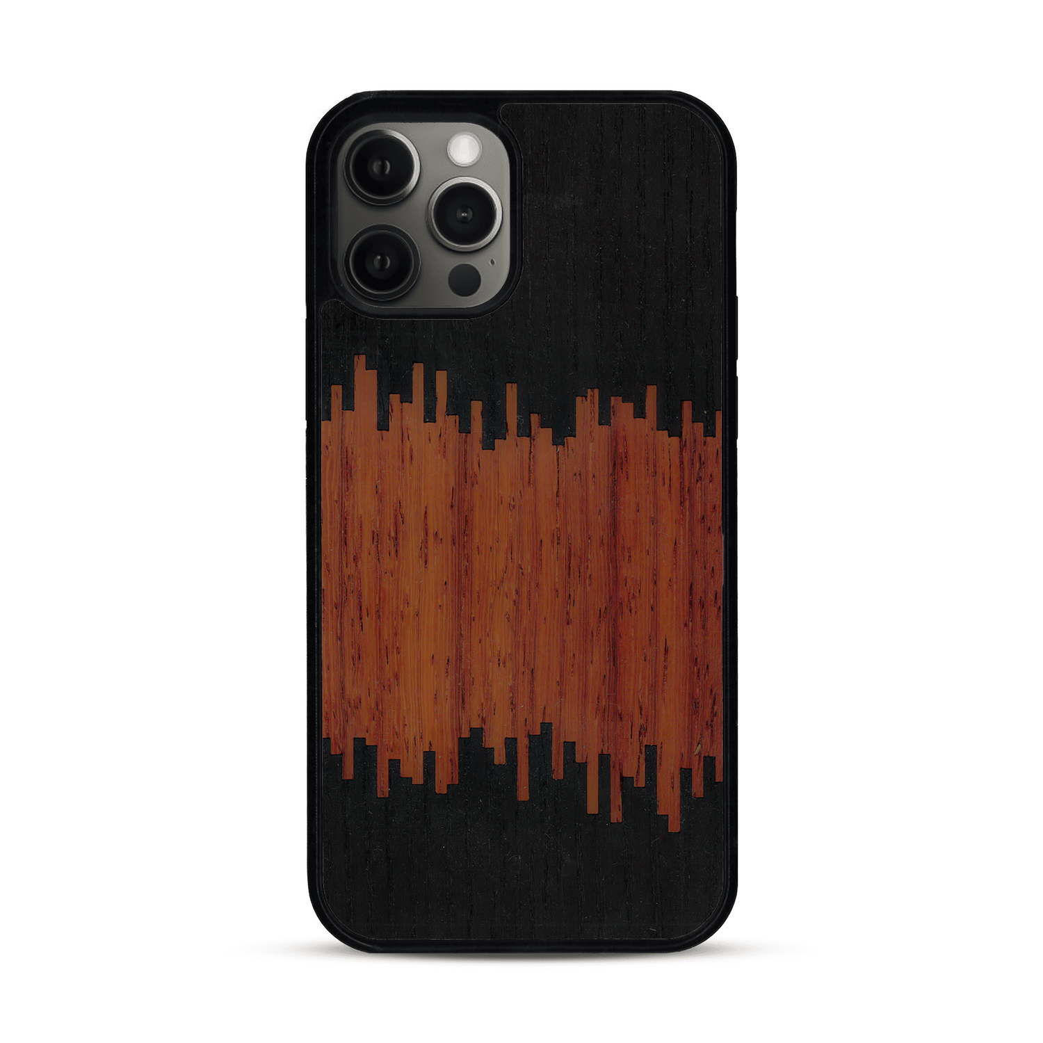 Coque de protection en bois véritable fabriquée en France pour  alliant plusieurs essences de bois pour représenter du magma en fusion