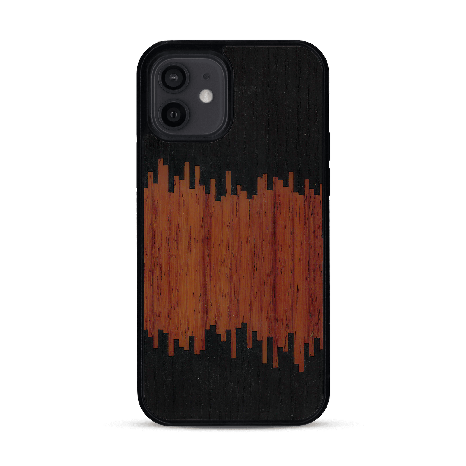 Coque de protection en bois véritable fabriquée en France pour  alliant plusieurs essences de bois pour représenter du magma en fusion