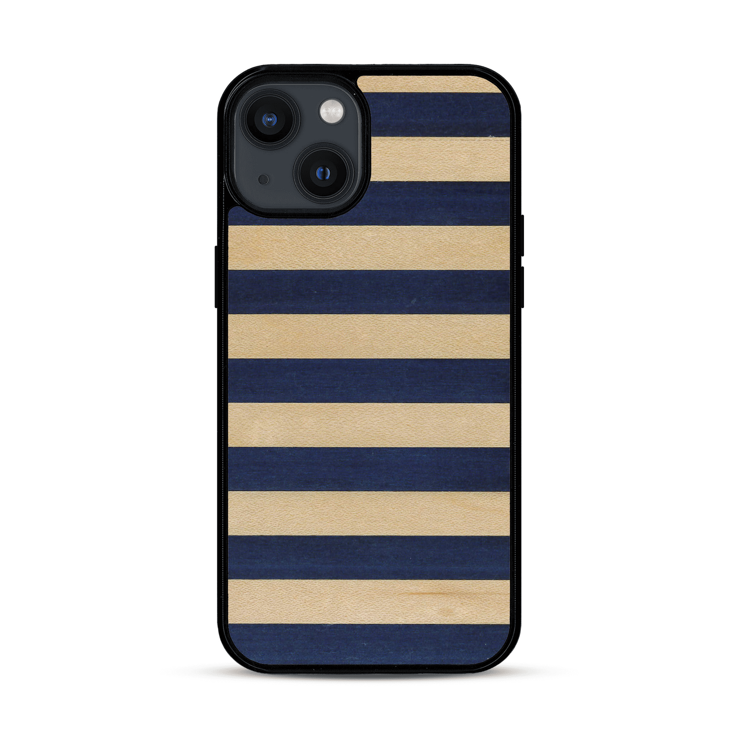 Coque de protection en bois véritable fabriquée en France pour  alliant plusieurs essences de bois pour représenter une marinière