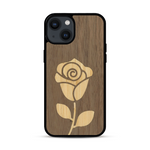 Coque de protection en bois véritable fabriquée en France pour  alliant plusieurs essences de bois pour représenter une rose
