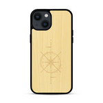 Coque de protection en bois véritable fabriquée en France pour  avec une gravure "rose des vents" sur le thème nautique et de l'océan qui s'inspire des boussoles de pirate