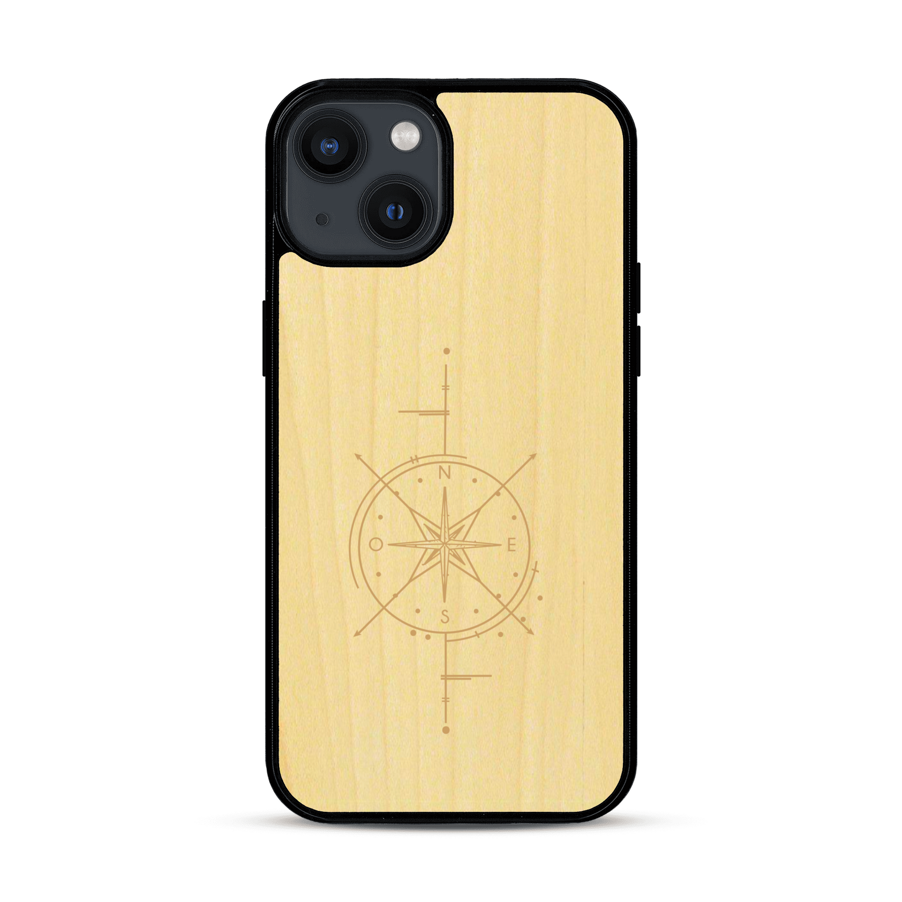 Coque de protection en bois véritable fabriquée en France pour  avec une gravure "rose des vents" sur le thème nautique et de l'océan qui s'inspire des boussoles de pirate