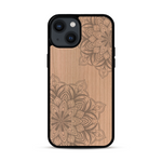 Coque de protection en bois véritable fabriquée en France pour  sur le thème de la bohème et du tatouage au henné avec une gravure représentant un mandala