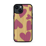 Coque de protection en bois véritable fabriquée en France pour  alliant plusieurs essences de bois pour représenter des coeurs pour les amoureux