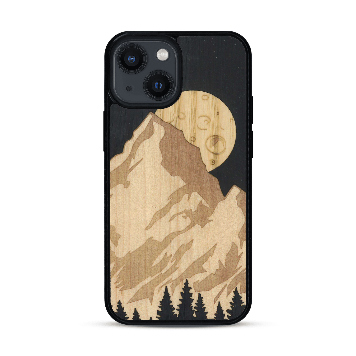 Coque de protection en bois véritable fabriquée en France pour  alliant plusieurs essences de bois pour représenter le mont Everest