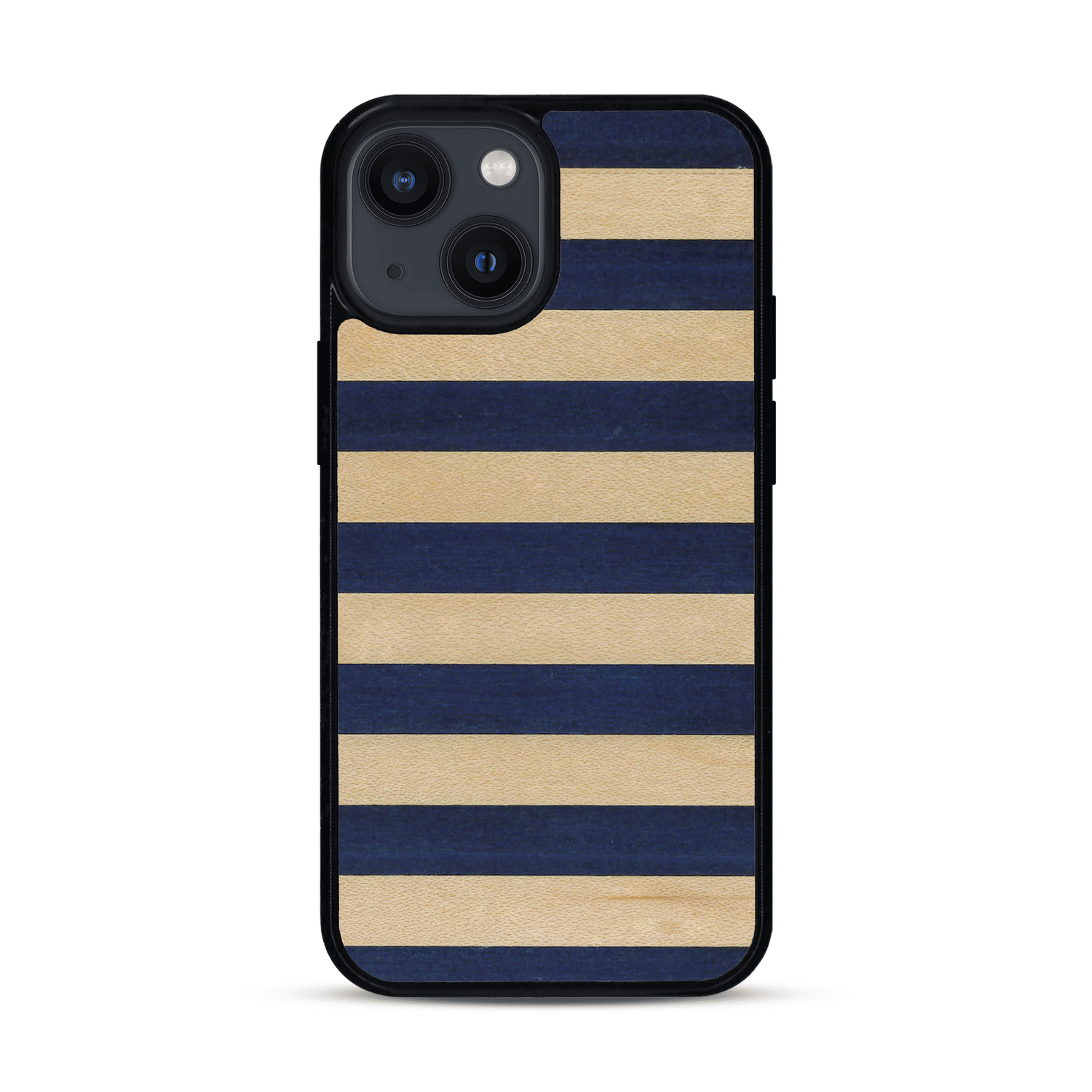 Coque de protection en bois véritable fabriquée en France pour  alliant plusieurs essences de bois pour représenter une marinière