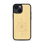Coque de protection en bois véritable fabriquée en France pour  avec une gravure "rose des vents" sur le thème nautique et de l'océan qui s'inspire des boussoles de pirate