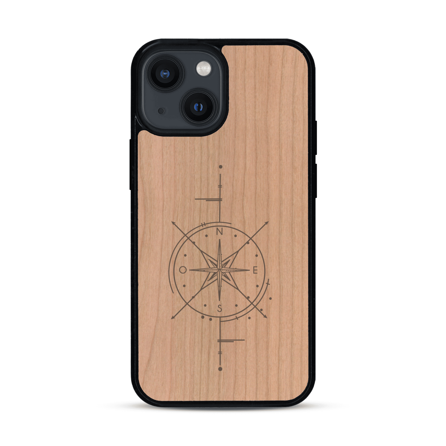 Coque de protection en bois véritable fabriquée en France pour  avec une gravure "rose des vents" sur le thème nautique et de l'océan qui s'inspire des boussoles de pirate