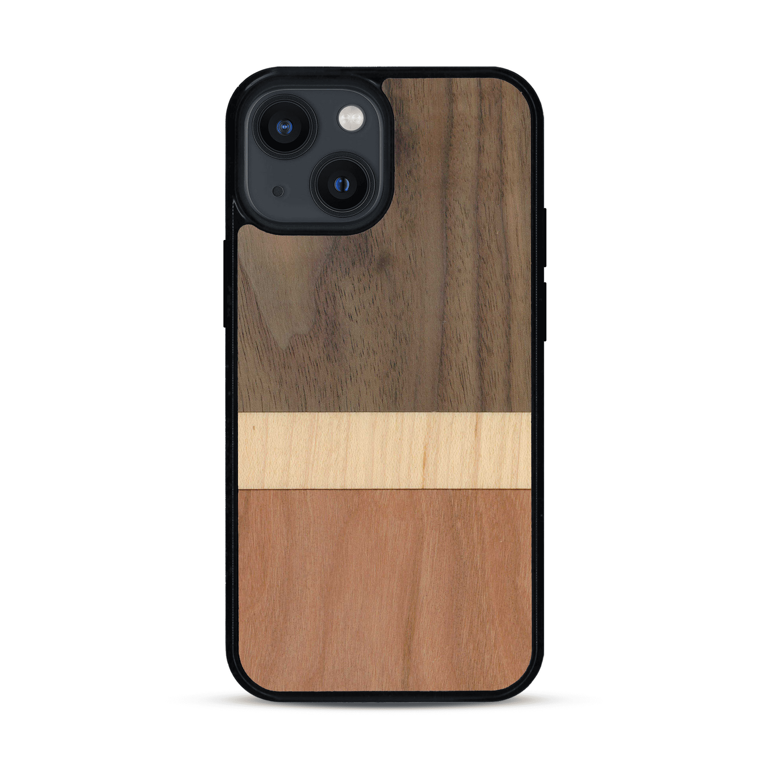 Coque de protection en bois véritable fabriquée en France pour  alliant des bandes horizontales de bambou, merisier et noyer