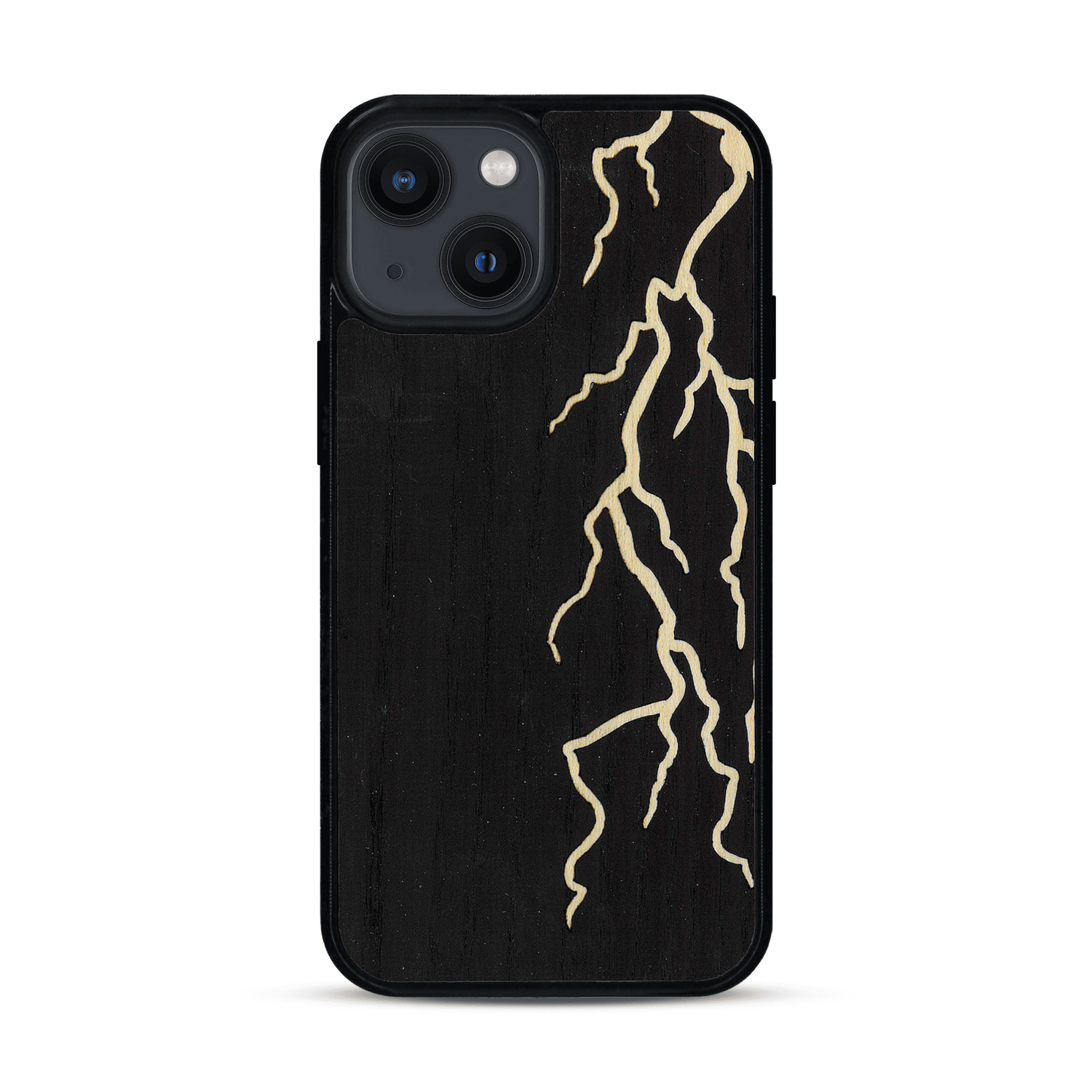 Coque de protection en bois véritable fabriquée en France pour  alliant plusieurs essences de bois pour représenter un éclair divin