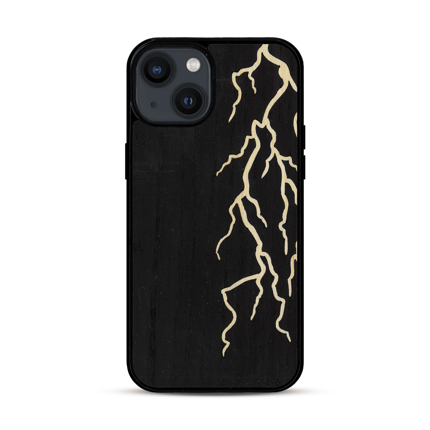 Coque de protection en bois véritable fabriquée en France pour  alliant plusieurs essences de bois pour représenter un éclair divin