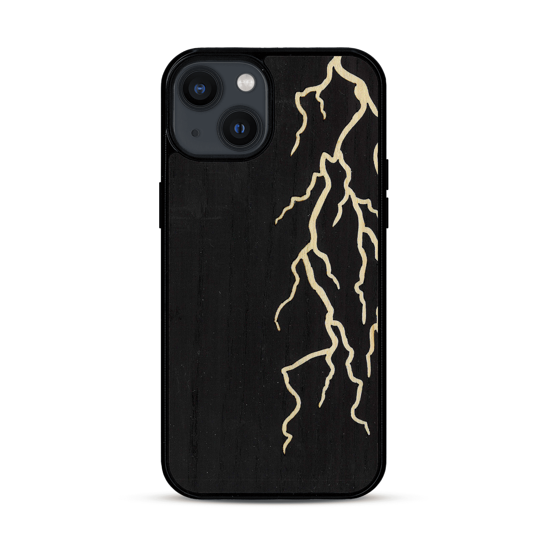 Coque de protection en bois véritable fabriquée en France pour  alliant plusieurs essences de bois pour représenter un éclair divin