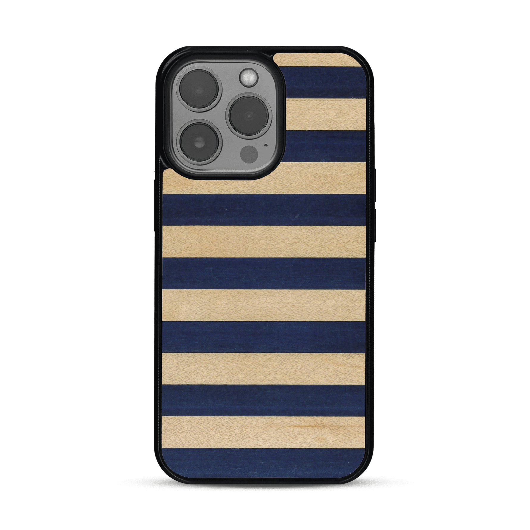 Coque de protection en bois véritable fabriquée en France pour  alliant plusieurs essences de bois pour représenter une marinière