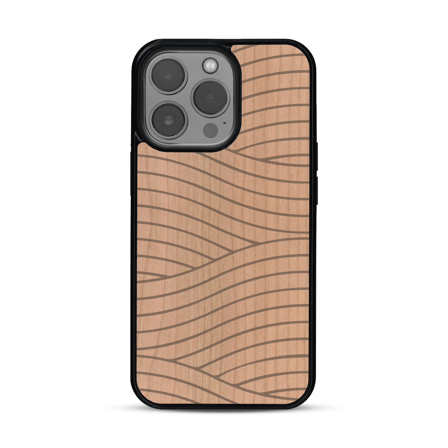 Coque de protection en bois véritable fabriquée en France pour  avec un motif moderne et minimaliste sur le thème waves et wavy représentant les vagues de l'océan