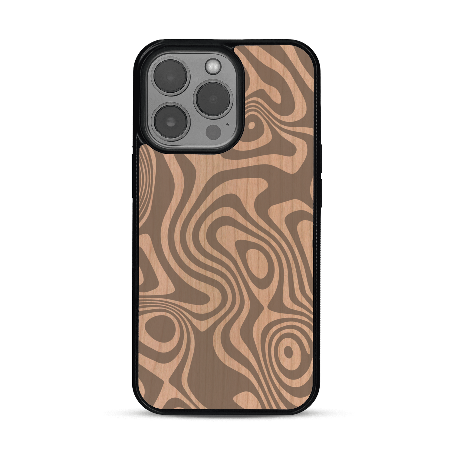 Coque de protection en bois véritable fabriquée en France pour  avec un motif abstrait représentant les mouvements de l'eau
