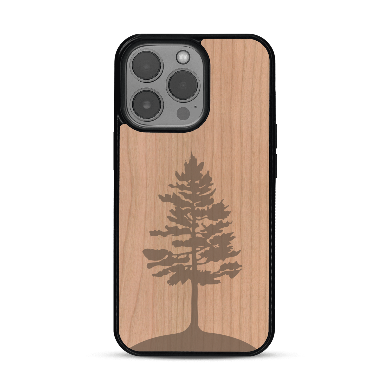 Coque de protection en bois véritable fabriquée en France pour  sur le thème de la nature, de la fôret et de l'écoresponsabilité avec une gravure représentant un arbre 