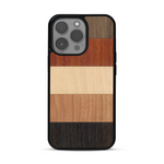 Coque de protection en bois véritable fabriquée en France pour  alliant des bandes horizontales de bambou, merisier, padouk, noyer et chêne fumé