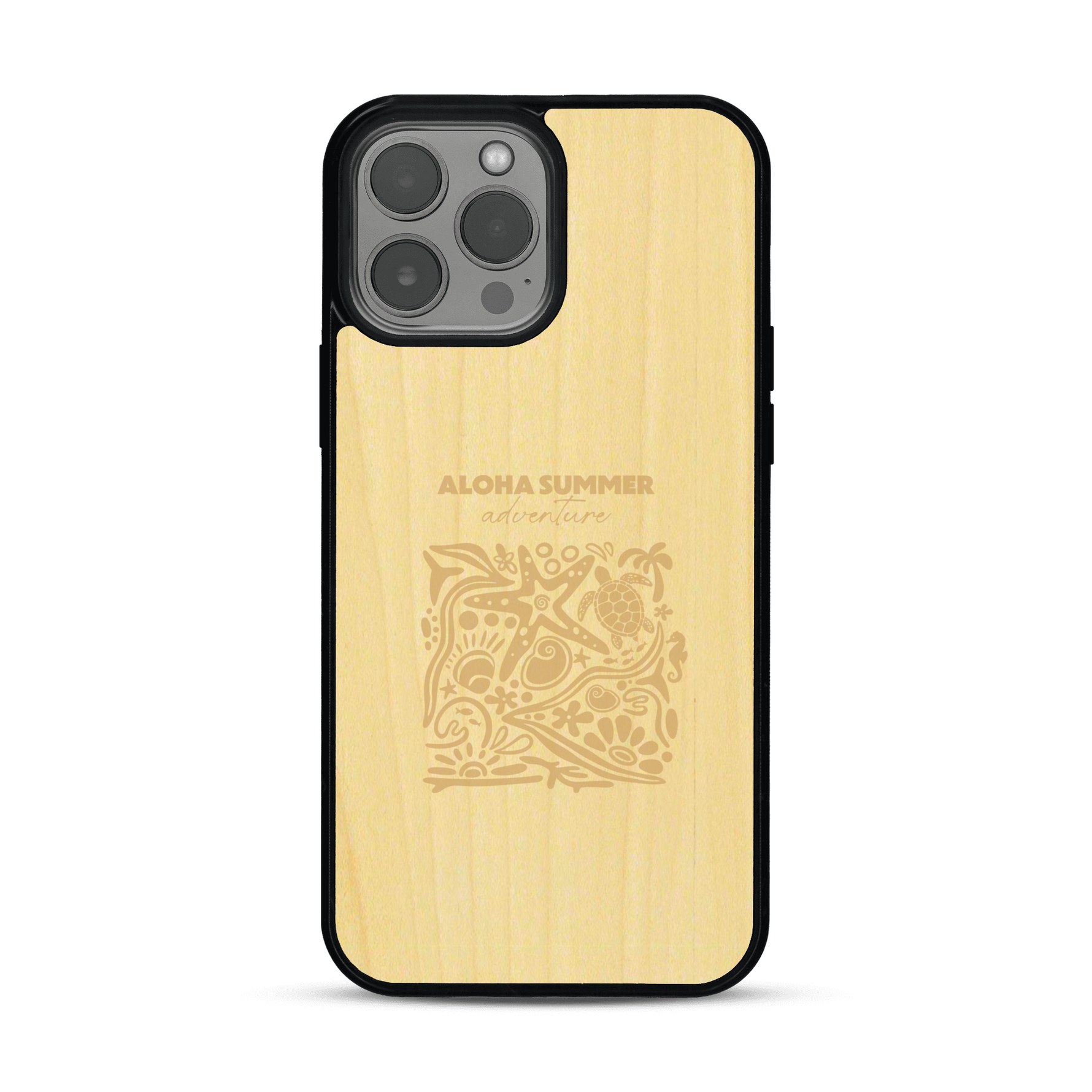 Coque de protection en bois véritable fabriquée en France pour  sur le thème de la plage, de l'été et vanlife.