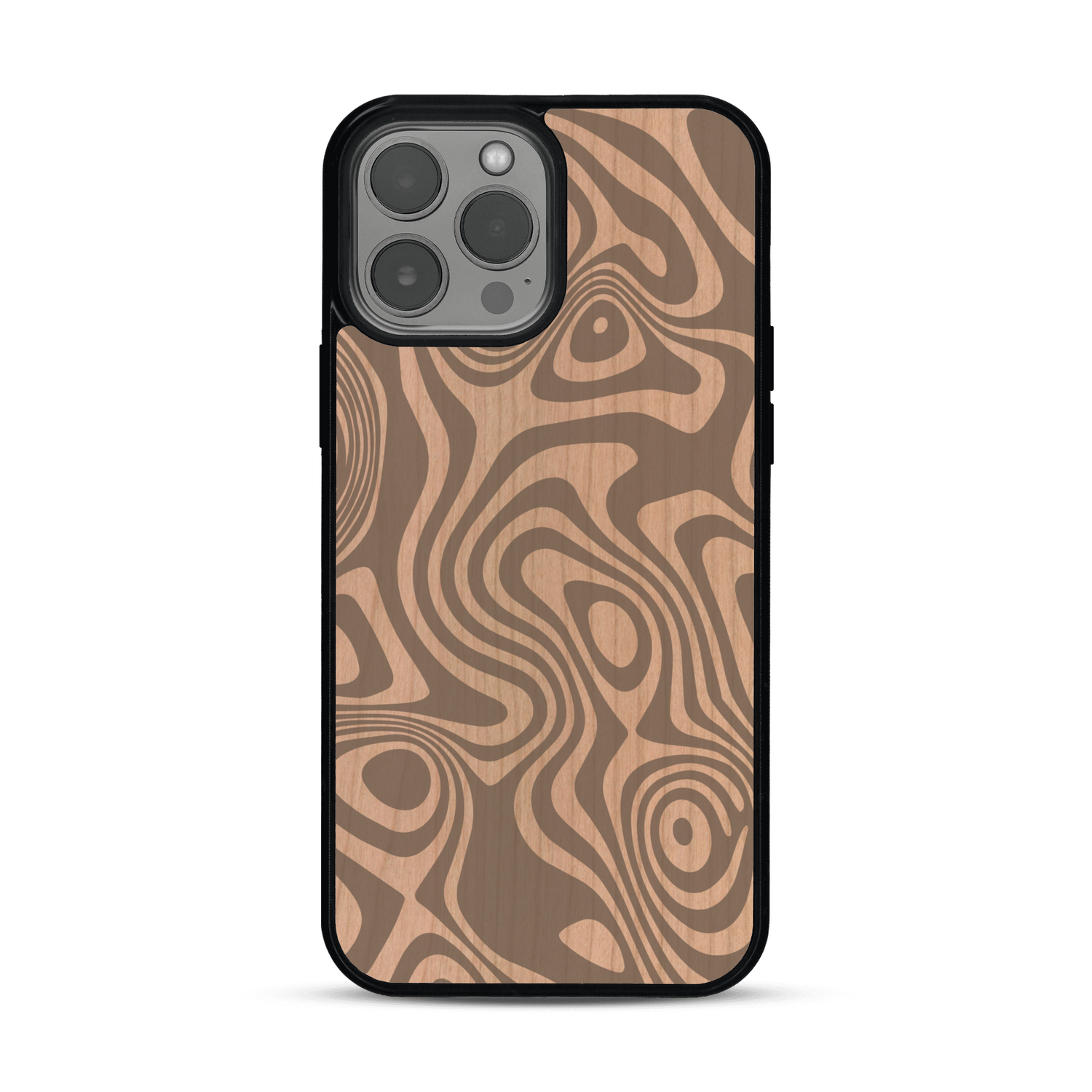 Coque de protection en bois véritable fabriquée en France pour  avec un motif abstrait représentant les mouvements de l'eau