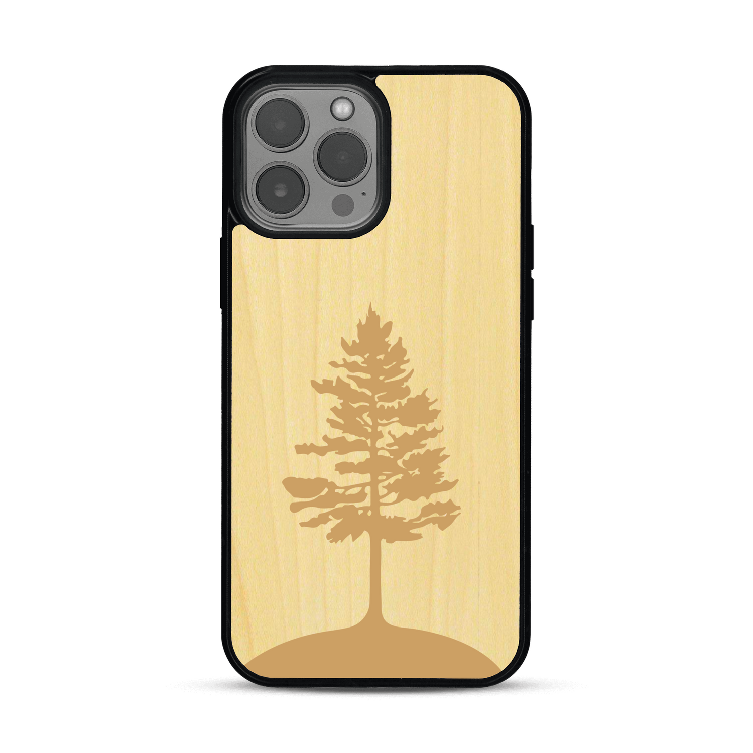 Coque de protection en bois véritable fabriquée en France pour  sur le thème de la nature, de la fôret et de l'écoresponsabilité avec une gravure représentant un arbre 