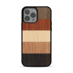 Coque de protection en bois véritable fabriquée en France pour  alliant des bandes horizontales de bambou, merisier, padouk, noyer et chêne fumé