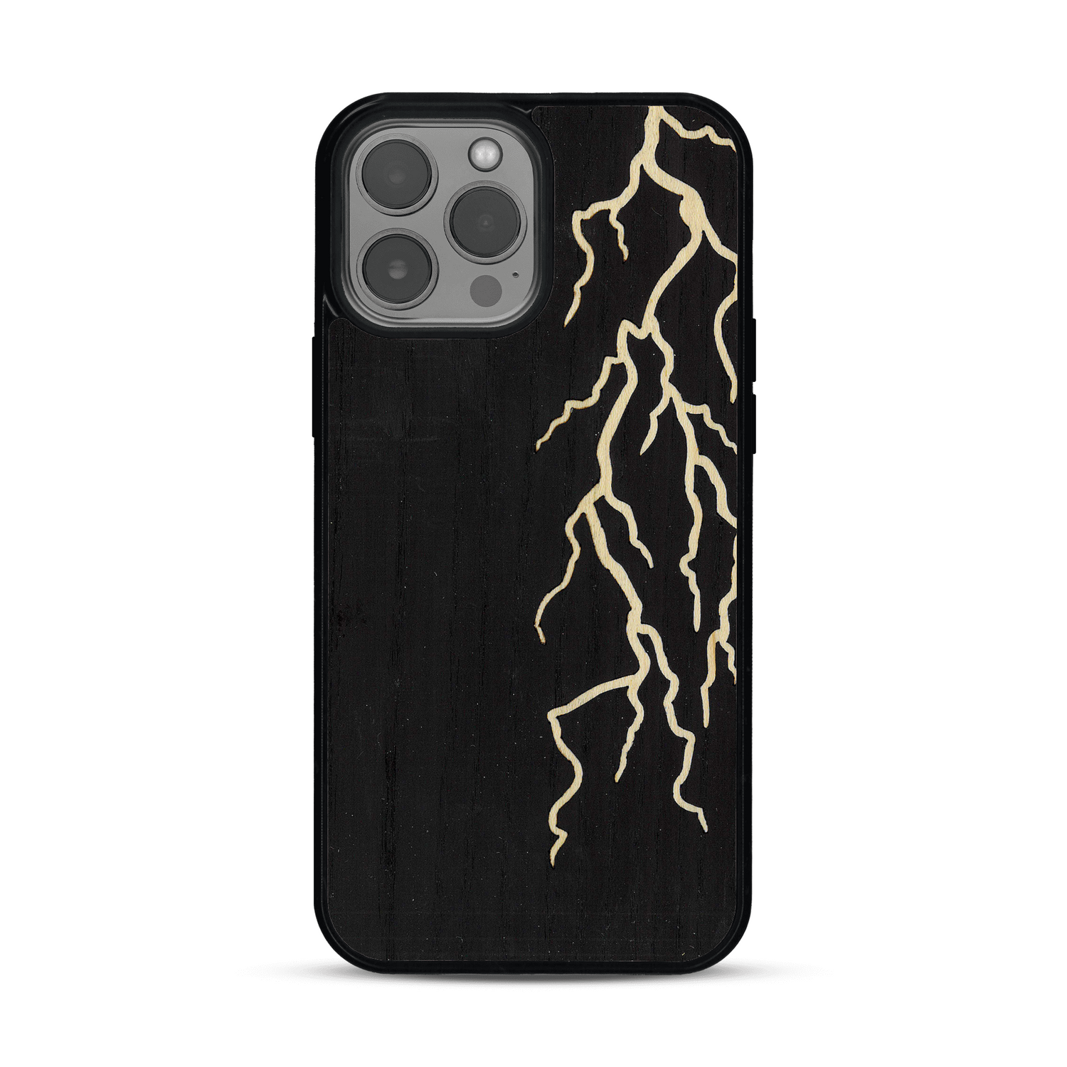 Coque de protection en bois véritable fabriquée en France pour  alliant plusieurs essences de bois pour représenter un éclair divin