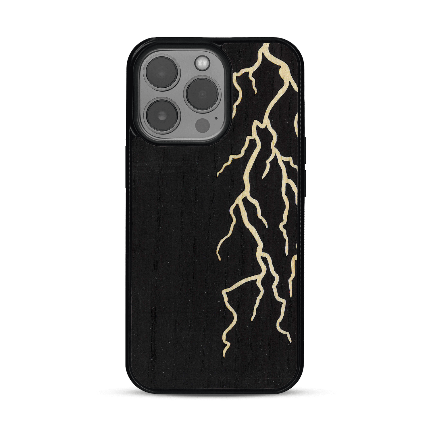 Coque de protection en bois véritable fabriquée en France pour  alliant plusieurs essences de bois pour représenter un éclair divin