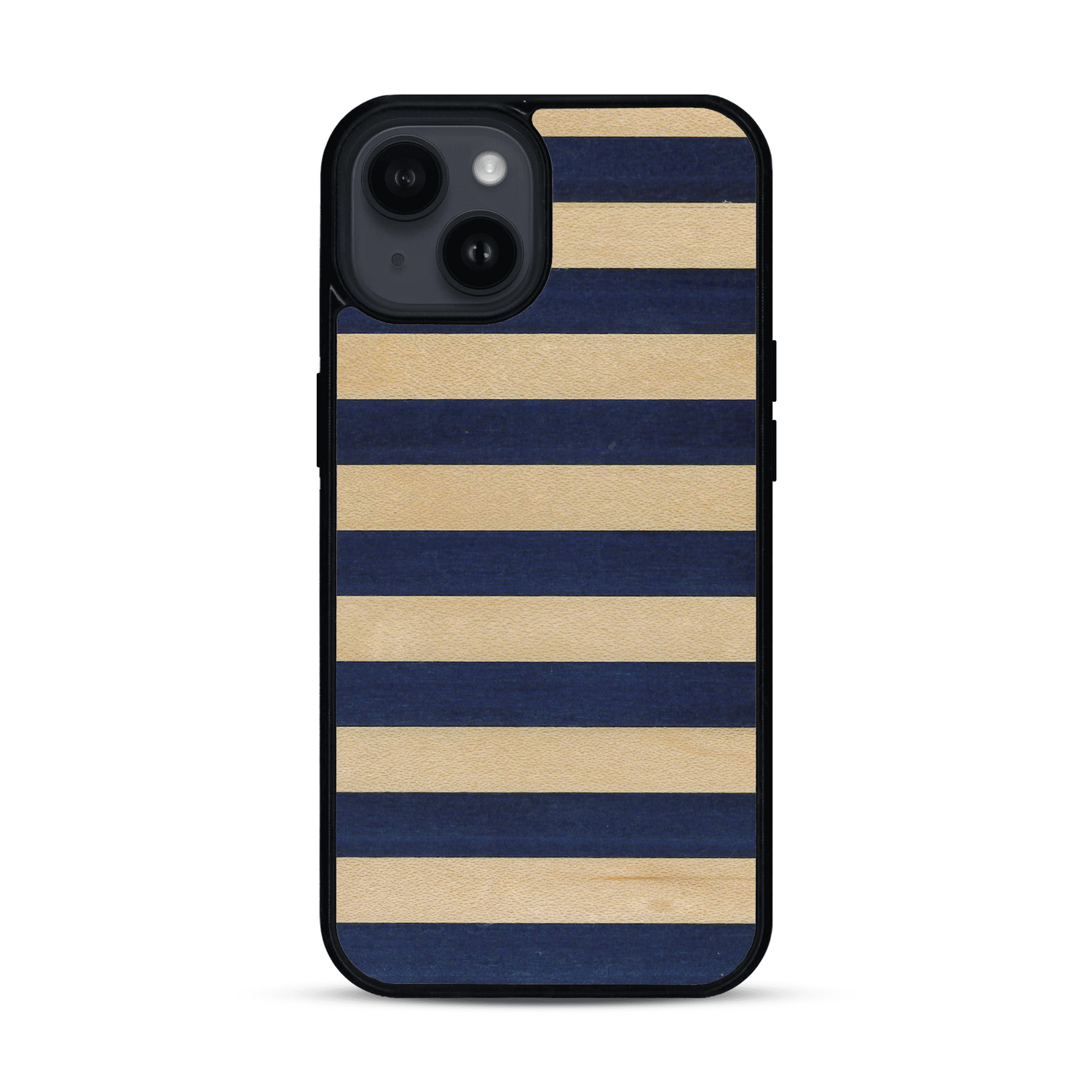 Coque de protection en bois véritable fabriquée en France pour  alliant plusieurs essences de bois pour représenter une marinière