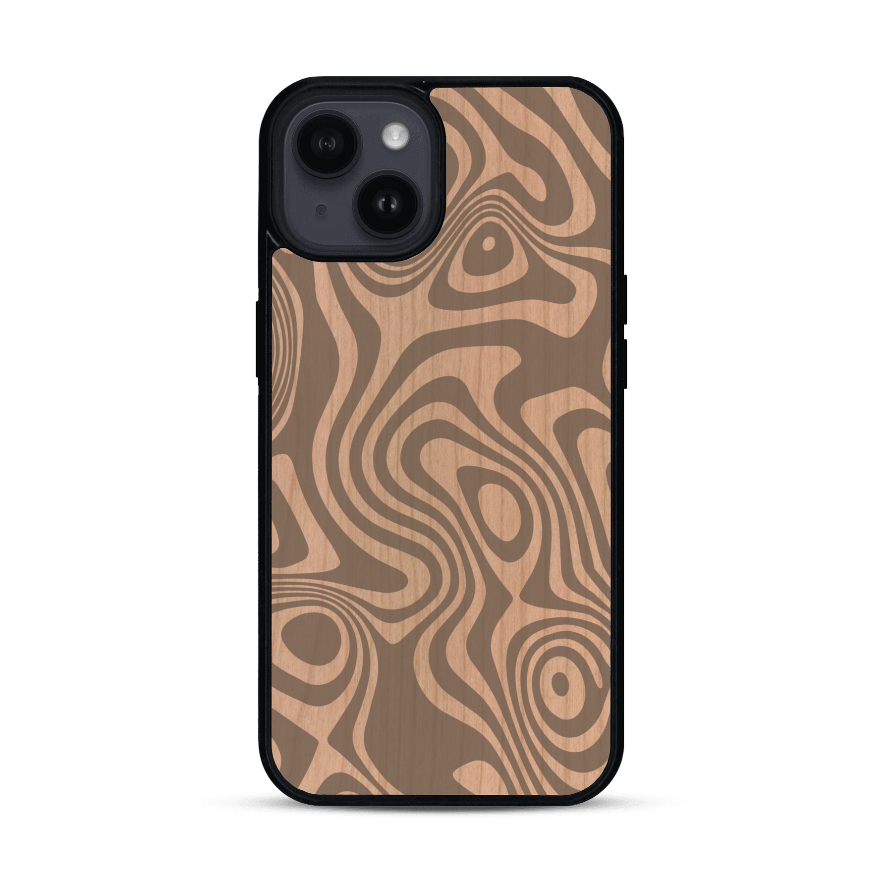 Coque de protection en bois véritable fabriquée en France pour  avec un motif abstrait représentant les mouvements de l'eau