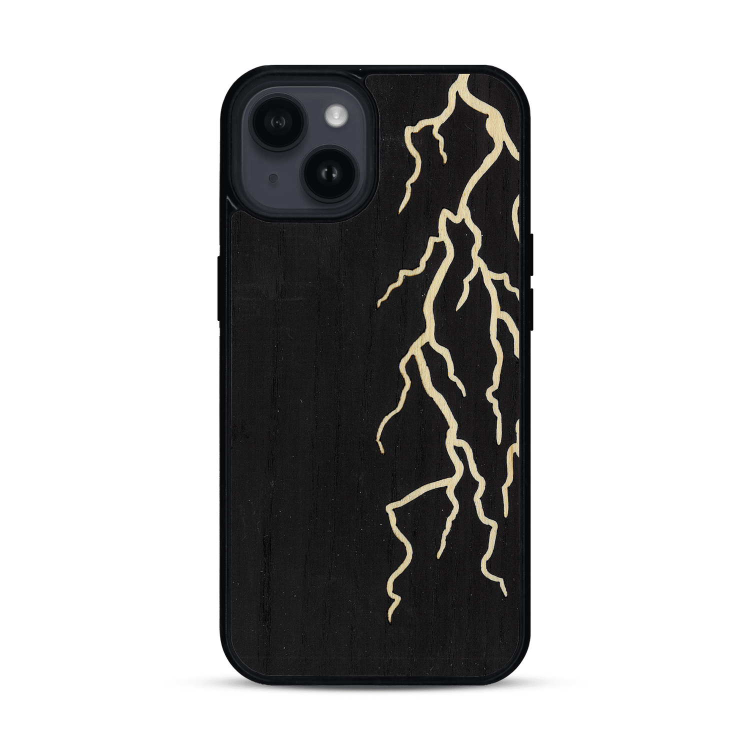 Coque de protection en bois véritable fabriquée en France pour  alliant plusieurs essences de bois pour représenter un éclair divin