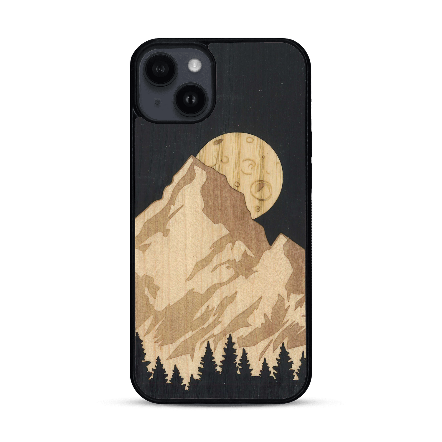Coque de protection en bois véritable fabriquée en France pour  alliant plusieurs essences de bois pour représenter le mont Everest
