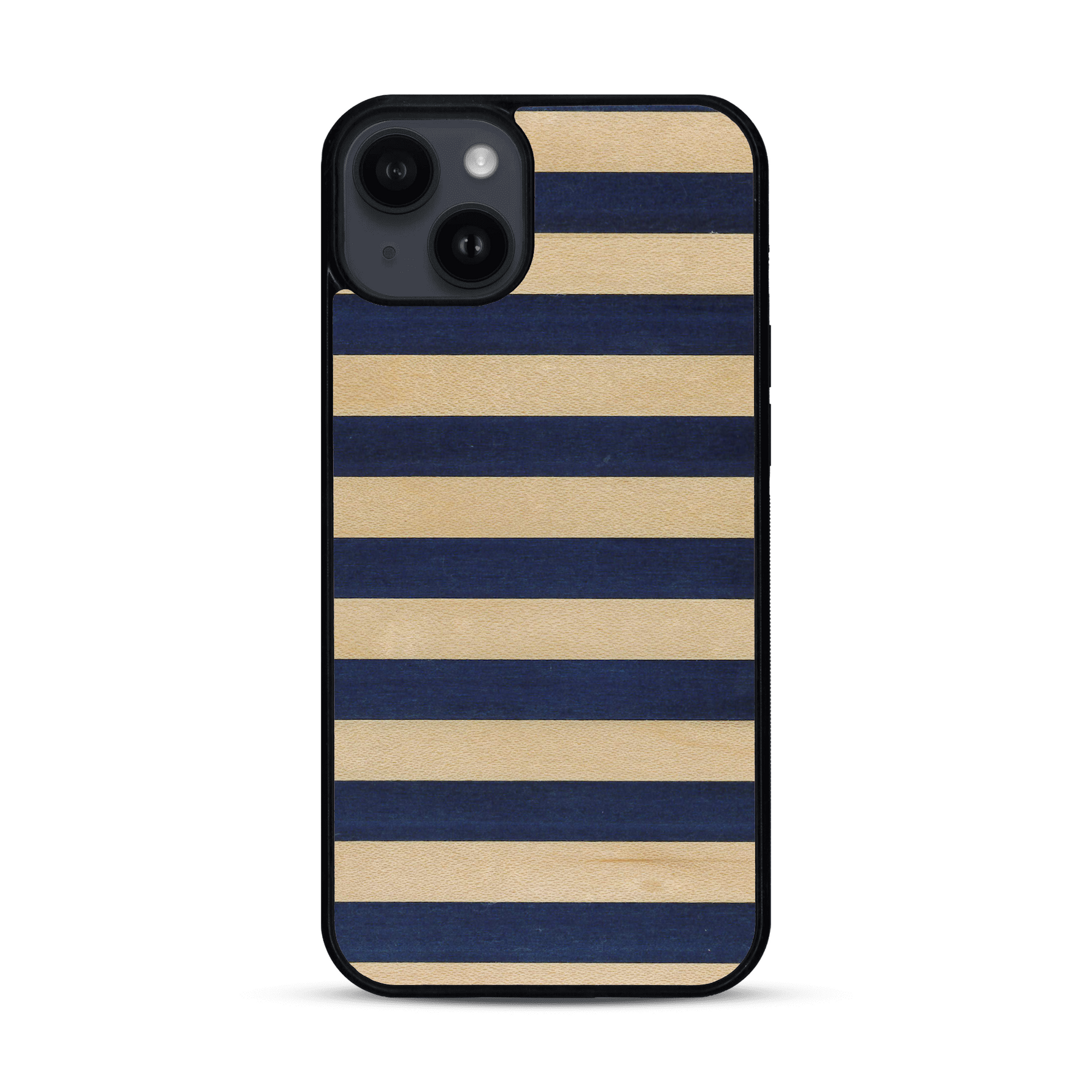 Coque de protection en bois véritable fabriquée en France pour  alliant plusieurs essences de bois pour représenter une marinière