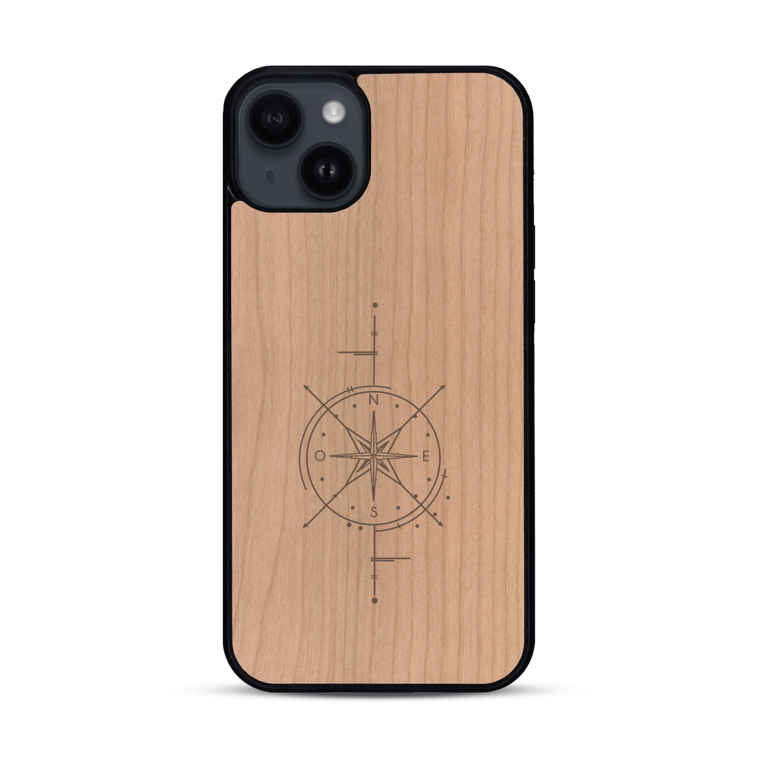 Coque de protection en bois véritable fabriquée en France pour  avec une gravure "rose des vents" sur le thème nautique et de l'océan qui s'inspire des boussoles de pirate