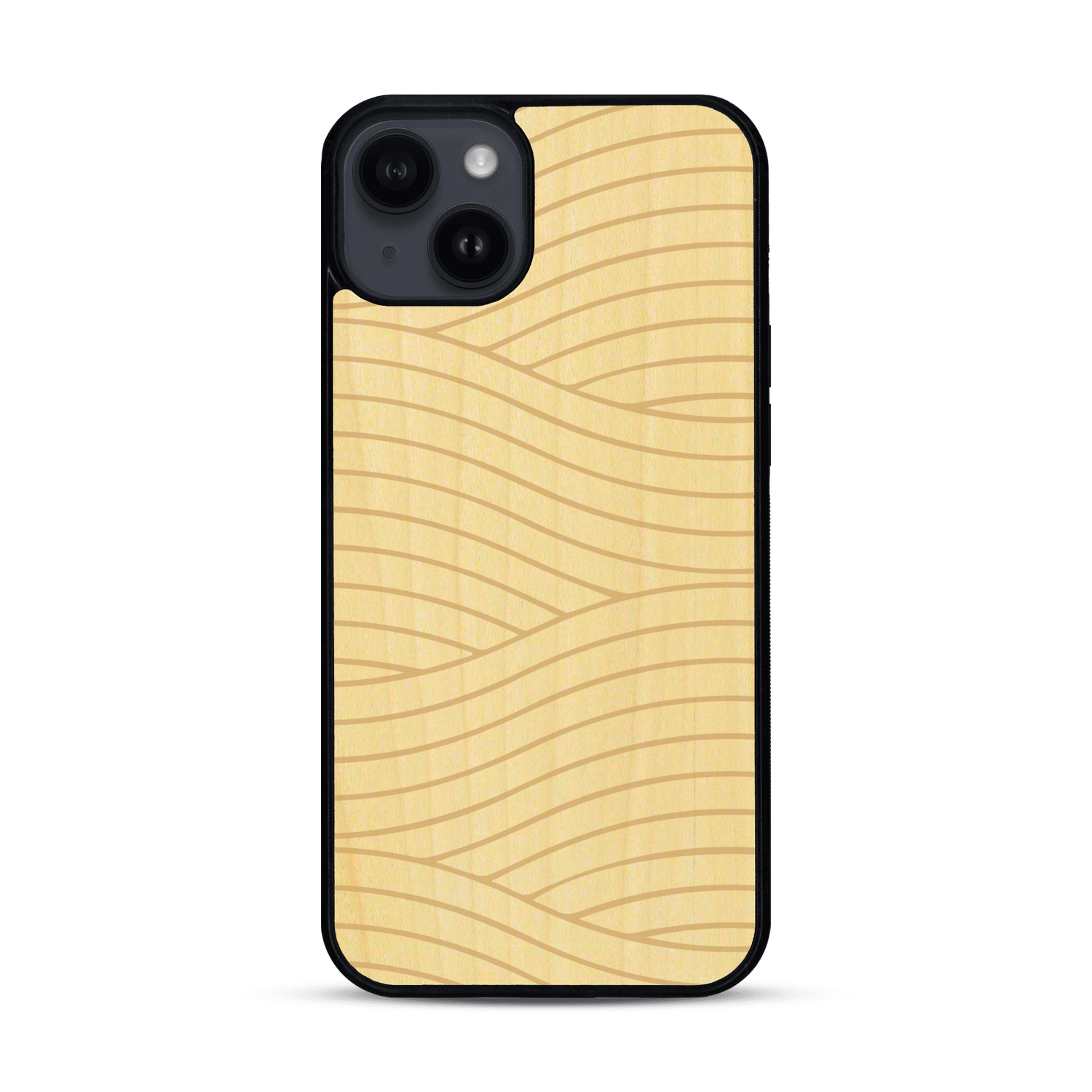 Coque de protection en bois véritable fabriquée en France pour  avec un motif moderne et minimaliste sur le thème waves et wavy représentant les vagues de l'océan