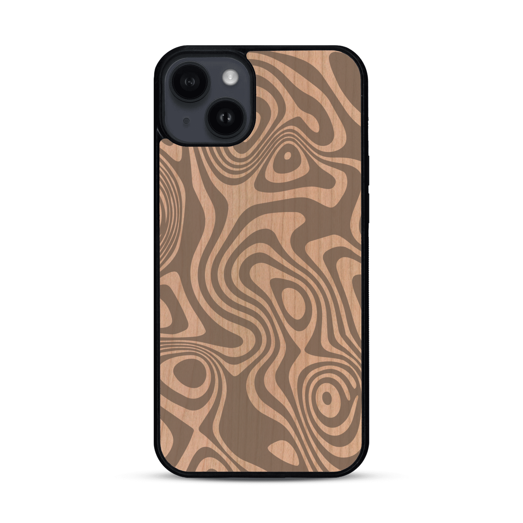 Coque de protection en bois véritable fabriquée en France pour  avec un motif abstrait représentant les mouvements de l'eau