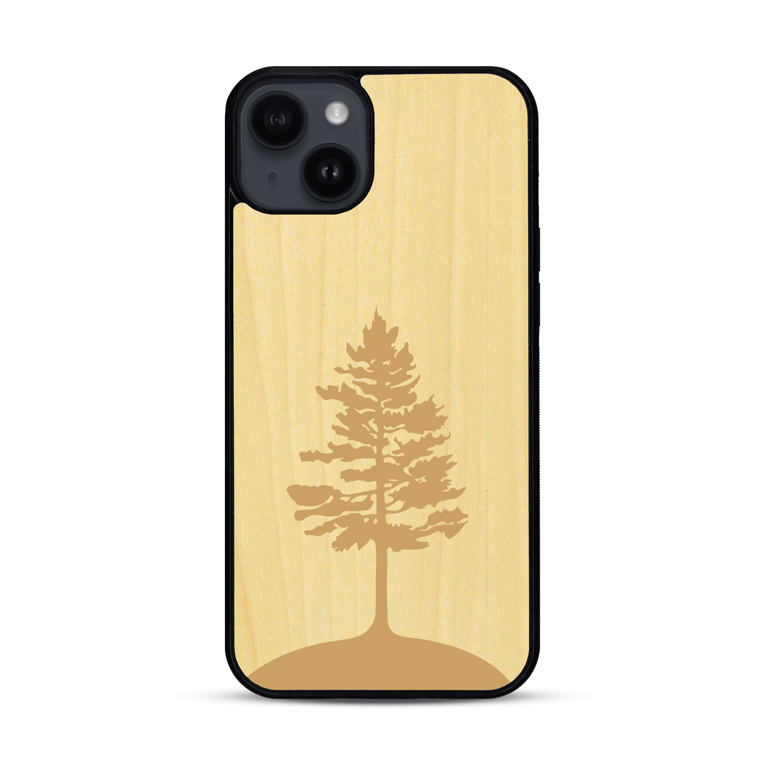 Coque de protection en bois véritable fabriquée en France pour  sur le thème de la nature, de la fôret et de l'écoresponsabilité avec une gravure représentant un arbre 