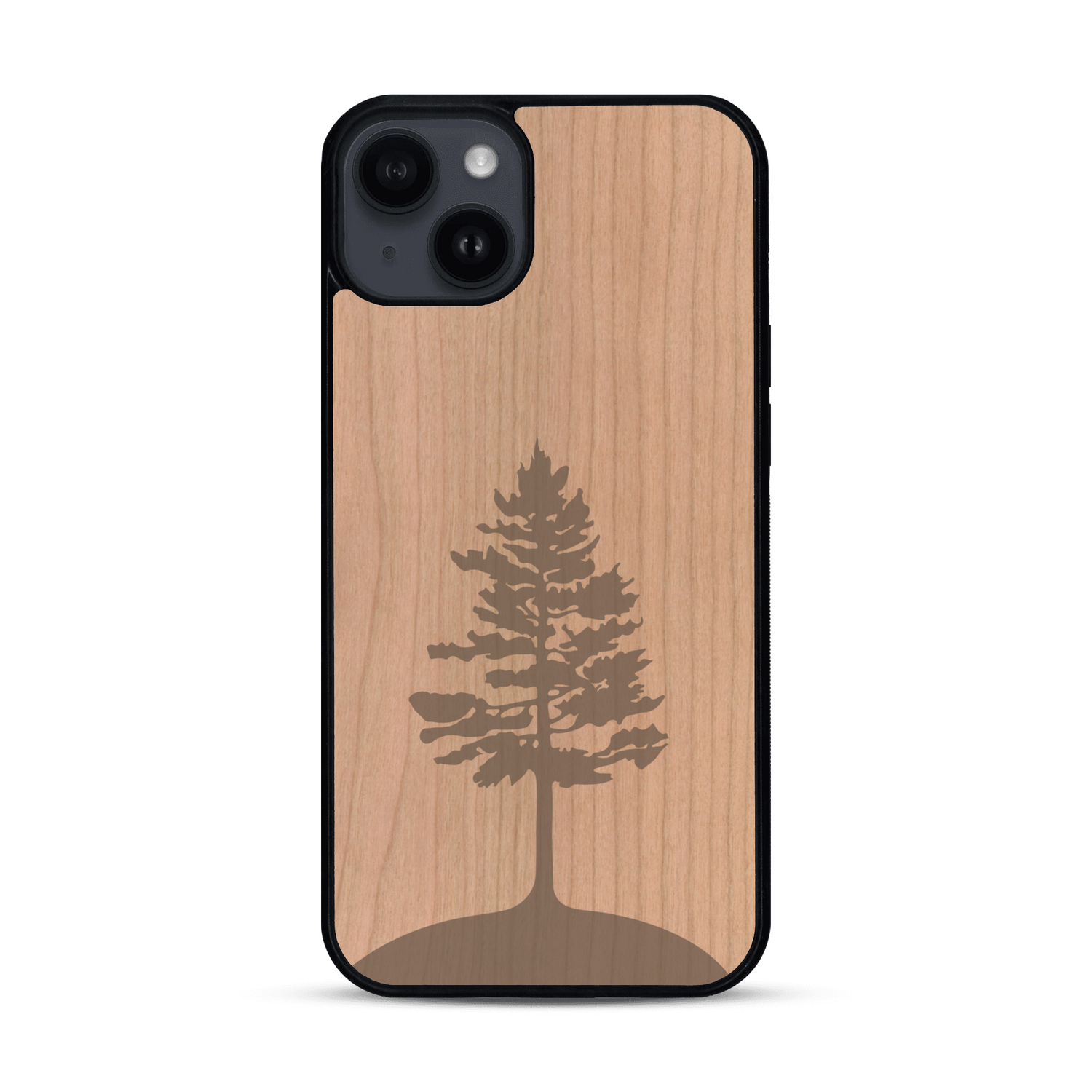 Coque de protection en bois véritable fabriquée en France pour  sur le thème de la nature, de la fôret et de l'écoresponsabilité avec une gravure représentant un arbre 