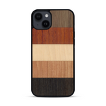 Coque de protection en bois véritable fabriquée en France pour  alliant des bandes horizontales de bambou, merisier, padouk, noyer et chêne fumé