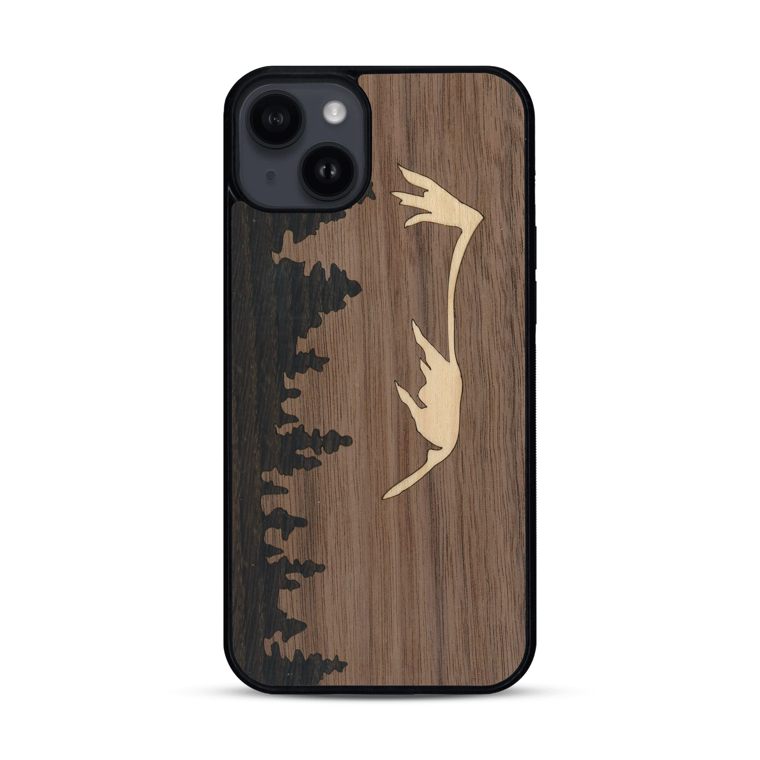 Coque de protection en bois véritable fabriquée en France pour  sur le thème de la nature et de la montagne qui allie du chêne fumé, du noyer et du bambou représentant le mont mézenc
