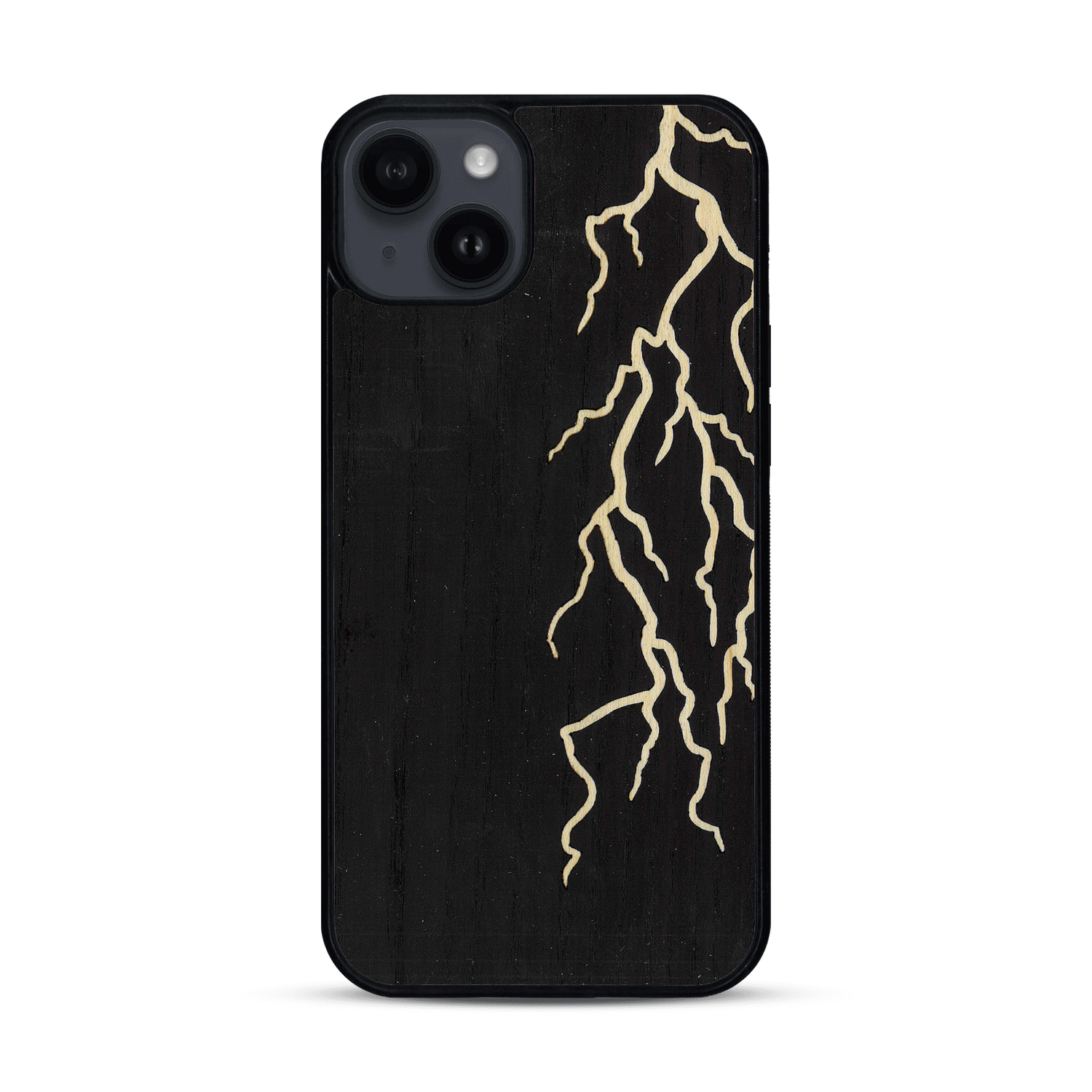 Coque de protection en bois véritable fabriquée en France pour  alliant plusieurs essences de bois pour représenter un éclair divin