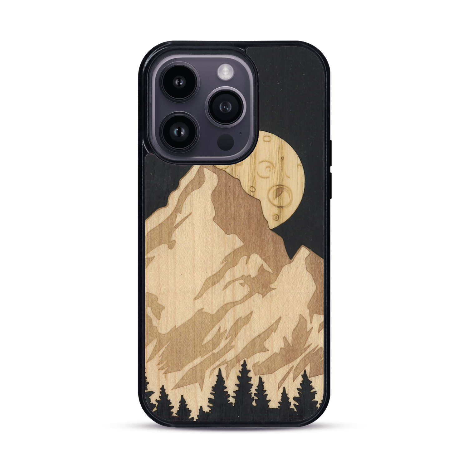 Coque de protection en bois véritable fabriquée en France pour  alliant plusieurs essences de bois pour représenter le mont Everest