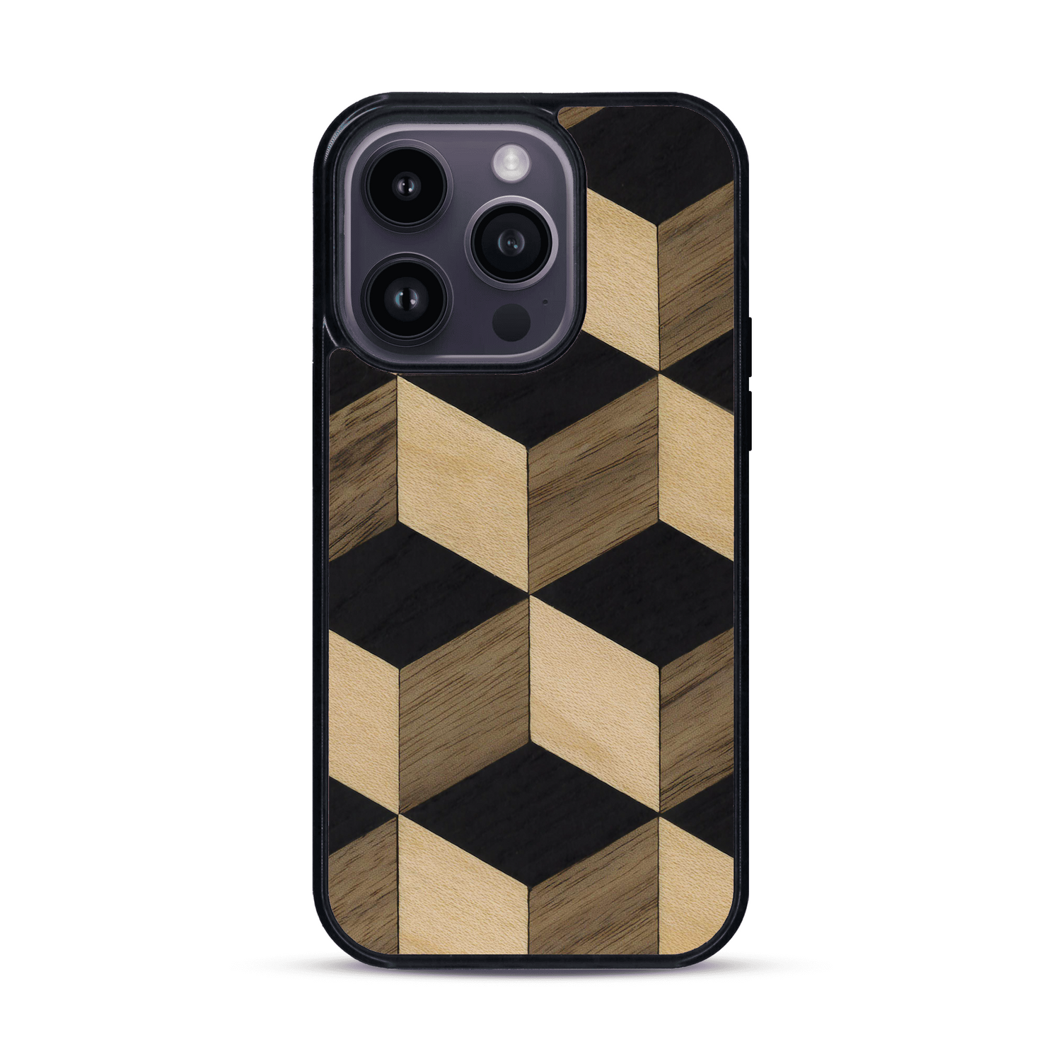 Coque de protection en bois véritable fabriquée en France pour  alliant plusieurs essences de bois pour représenter un classique intemporel de la marqueterie