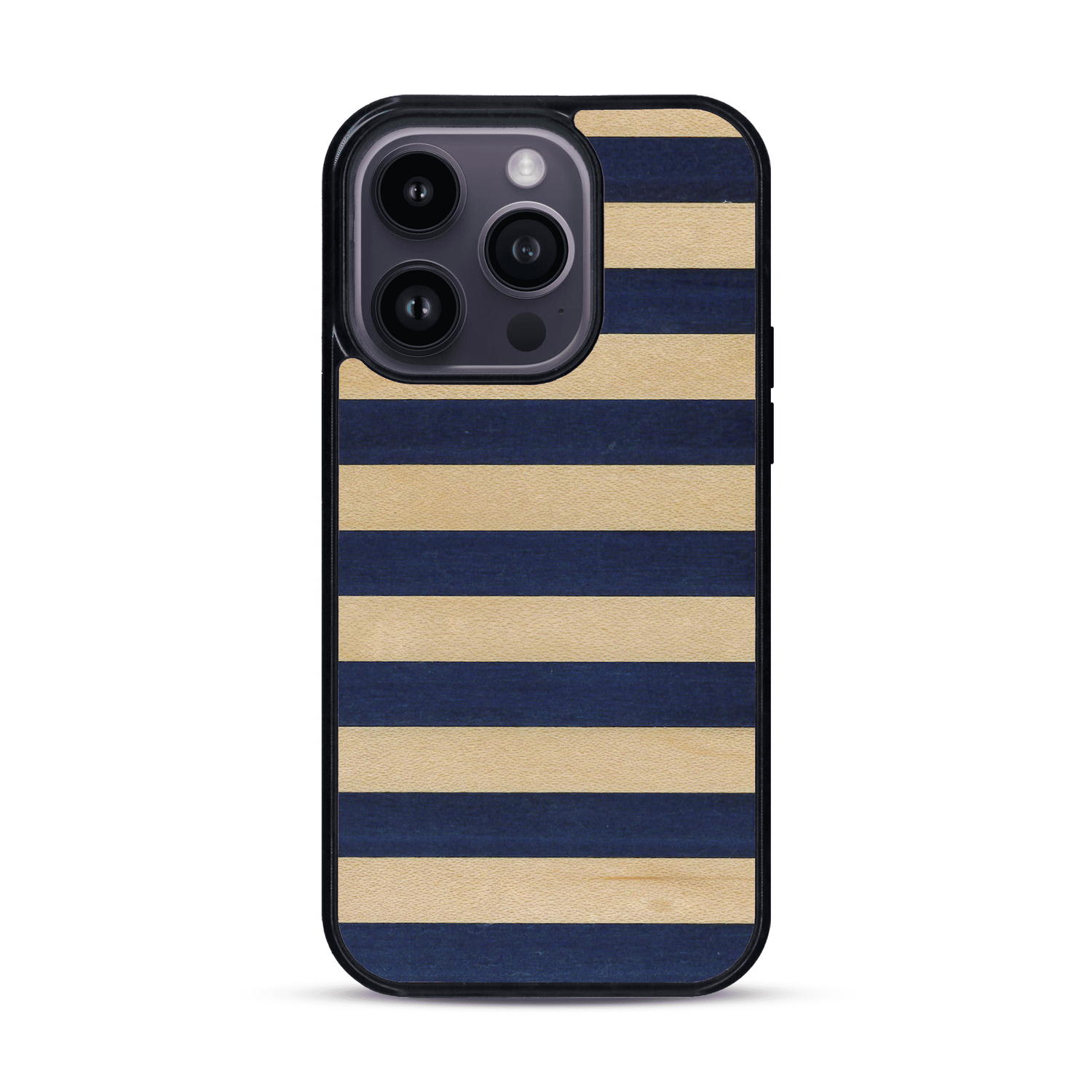 Coque de protection en bois véritable fabriquée en France pour  alliant plusieurs essences de bois pour représenter une marinière