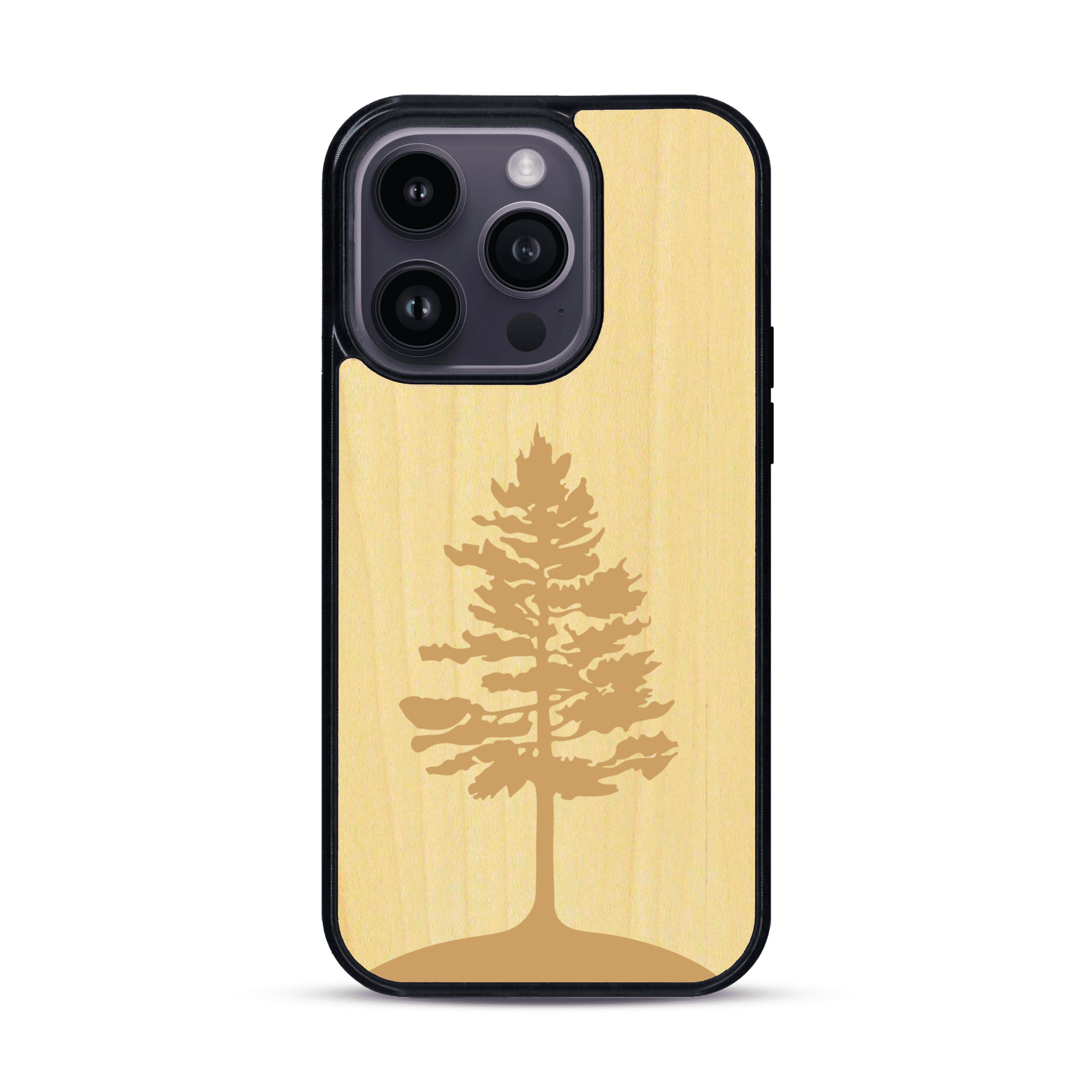 Coque de protection en bois véritable fabriquée en France pour  sur le thème de la nature, de la fôret et de l'écoresponsabilité avec une gravure représentant un arbre 