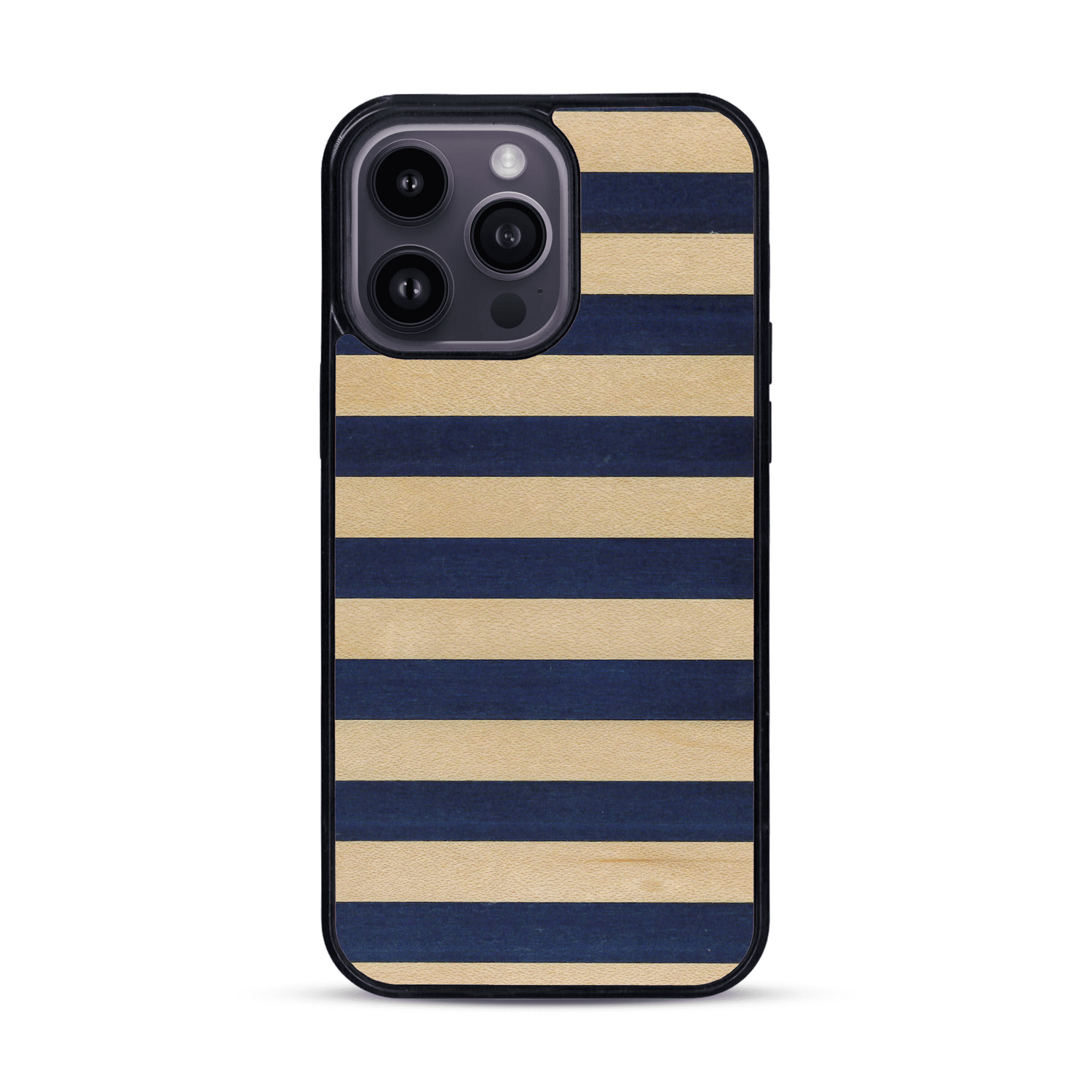 Coque de protection en bois véritable fabriquée en France pour  alliant plusieurs essences de bois pour représenter une marinière