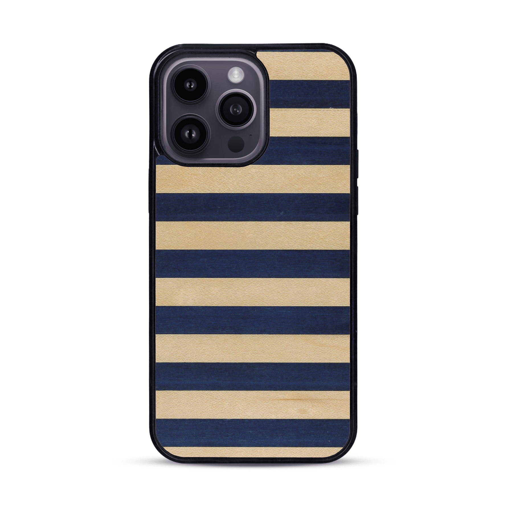 Coque de protection en bois véritable fabriquée en France pour  alliant plusieurs essences de bois pour représenter une marinière