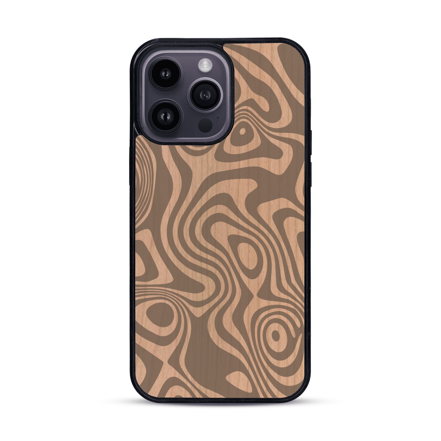 Coque de protection en bois véritable fabriquée en France pour  avec un motif abstrait représentant les mouvements de l'eau