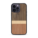 Coque de protection en bois véritable fabriquée en France pour  alliant des bandes horizontales de bambou, merisier et noyer